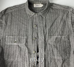 Vintage Polo Ralph Lauren Dungarees Work Shirt 90s Herringbone Metal Buttons USA