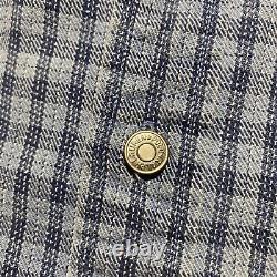 Vintage Polo Ralph Lauren Dungarees Work Shirt 90s Metal Buttons Blue Plaid USA