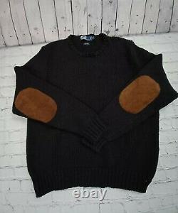 Vintage Polo Ralph Lauren Elbow Patch Sweater Black Size XL Wool Cotton Blend