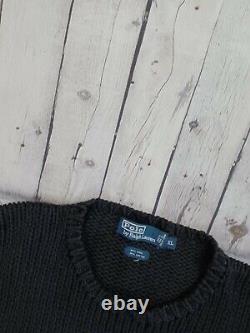 Vintage Polo Ralph Lauren Elbow Patch Sweater Black Size XL Wool Cotton Blend