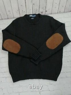 Vintage Polo Ralph Lauren Elbow Patch Sweater Black Size XL Wool Cotton Blend