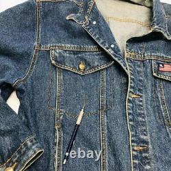 Vintage Polo Ralph Lauren Embroidered American flag Blue denim jacket Size XXL