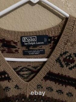 Vintage Polo Ralph Lauren Fair Isle Camel Hair Hand Knit Sweater Vest Mens