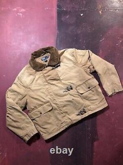 Vintage Polo Ralph Lauren Fireman Corduroy Coat Jacket Size Medium Beige Clasp