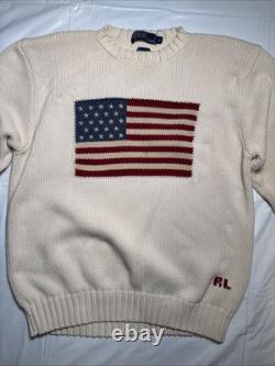 Vintage Polo Ralph Lauren Flag 100% Cotton Crewneck Sweater Large