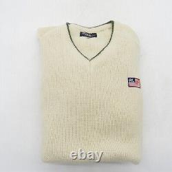 Vintage Polo Ralph Lauren Flag Knit V Neck Cable Knit Thick Sweater Mens XXL 92