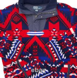 Vintage Polo Ralph Lauren Fleece Sweater Jacket Navajo Aztec 1/2 Zip Snap Hooded