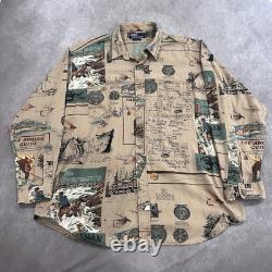 Vintage Polo Ralph Lauren Fly Fishing Sportsman Cotton Button Up Shirt Size XL
