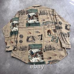 Vintage Polo Ralph Lauren Fly Fishing Sportsman Cotton Button Up Shirt Size XL