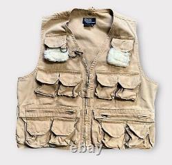 Vintage Polo Ralph Lauren Fly Fishing Vest Adult Size M Tan 90s Sportsman USA