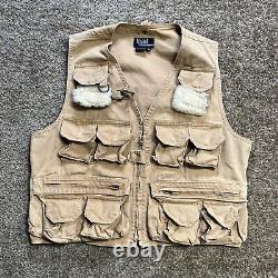 Vintage Polo Ralph Lauren Fly Fishing Vest Adult Size M Tan 90s Sportsman USA