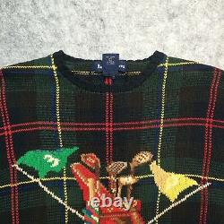Vintage Polo Ralph Lauren Golf Bag Sweater Mens Large Plaid Pullover Cotton Knit
