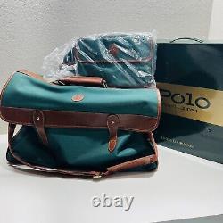 Vintage Polo Ralph Lauren Green Canvas Brown Leather Traveler Bag Set 2