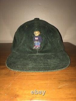 Vintage Polo Ralph Lauren Green Corduroy Bear Strapback Hat 90s NWT
