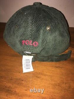 Vintage Polo Ralph Lauren Green Corduroy Bear Strapback Hat 90s NWT