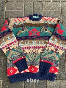 Vintage Polo Ralph Lauren Hand Knit 90's Aztec Western Sweater Medium