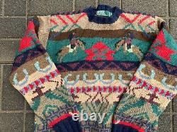 Vintage Polo Ralph Lauren Hand Knit 90's Aztec Western Sweater Medium
