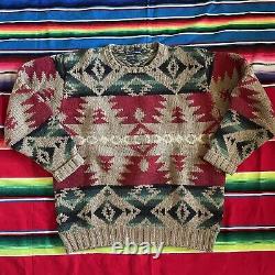 Vintage Polo Ralph Lauren Hand Knit Aztec Sweater 100% Wool Men's L 1990s