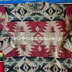 Vintage Polo Ralph Lauren Hand Knit Aztec Sweater 100% Wool Men's L 1990s