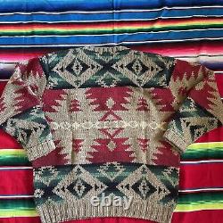 Vintage Polo Ralph Lauren Hand Knit Aztec Sweater 100% Wool Men's L 1990s