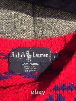 Vintage Polo Ralph Lauren Hand Knit Red Reindeer Sweater Large Mens Vintage