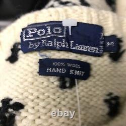 Vintage Polo Ralph Lauren Hand Knit Reindeer Sweater Men's Large Ivory Black