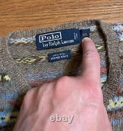 Vintage Polo Ralph Lauren Hand Knit Sweater Aztec Southwestern 100% Wool XL