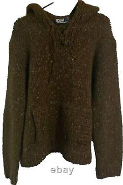 Vintage Polo Ralph Lauren Hand Knit Sweater Sz Large Chunky Hood Elbow Patch
