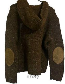 Vintage Polo Ralph Lauren Hand Knit Sweater Sz Large Chunky Hood Elbow Patch