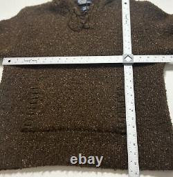 Vintage Polo Ralph Lauren Hand Knit Sweater Sz Large Chunky Hood Elbow Patch