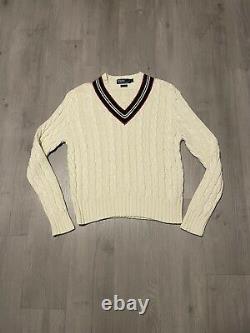 Vintage Polo Ralph Lauren Hand Knit V Neck Cable Knit Thick Sweater Men's Size L