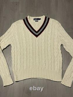 Vintage Polo Ralph Lauren Hand Knit V Neck Cable Knit Thick Sweater Men's Size L