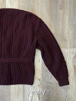 Vintage Polo Ralph Lauren Hand Knit Wool Suede Cardigan Sweater Size S Burgundy