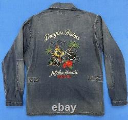 Vintage Polo Ralph Lauren Hawaii Dragon Riders Denim Shirt Jacket Size Medium