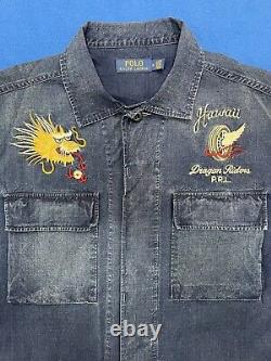 Vintage Polo Ralph Lauren Hawaii Dragon Riders Denim Shirt Jacket Size Medium