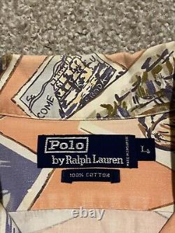 Vintage Polo Ralph Lauren Hawaiian Shirt Mens Large Beach Travel Post Cards AOP