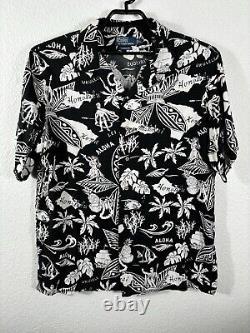 Vintage Polo Ralph Lauren Hawaiian Shirt Mens XL Black Rayon Classic Fit