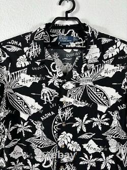 Vintage Polo Ralph Lauren Hawaiian Shirt Mens XL Black Rayon Classic Fit
