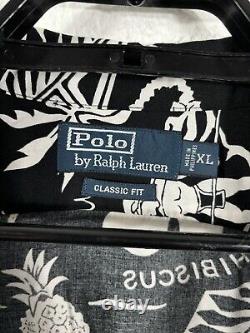 Vintage Polo Ralph Lauren Hawaiian Shirt Mens XL Black Rayon Classic Fit
