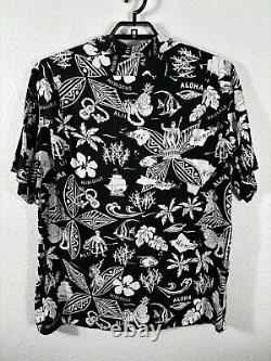 Vintage Polo Ralph Lauren Hawaiian Shirt Mens XL Black Rayon Classic Fit