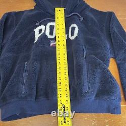 Vintage Polo Ralph Lauren Hoodie Mens Large Blue Spell Out Flag Sherpa 90s