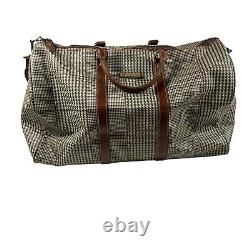 Vintage Polo Ralph Lauren Houndstooth Canvas Leather Duffel Travel Bag