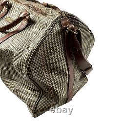 Vintage Polo Ralph Lauren Houndstooth Canvas Leather Duffel Travel Bag