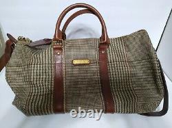 Vintage Polo Ralph Lauren Houndstooth Leather Travel Bag Luggage