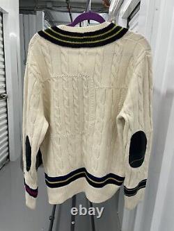 Vintage Polo Ralph Lauren Iconic Vneck Cricket Tennis Cable Knit Sweater NEW