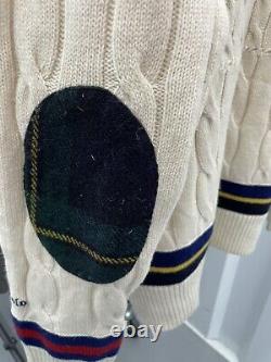 Vintage Polo Ralph Lauren Iconic Vneck Cricket Tennis Cable Knit Sweater NEW