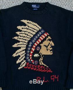 Vintage Polo Ralph Lauren Indian Head Chief Knit Sweater 1994 Sport Ski Cup Bear