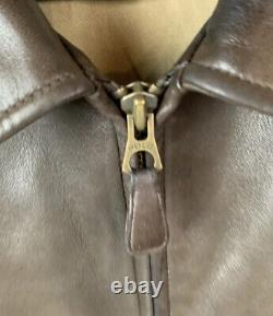 Vintage Polo Ralph Lauren Jacket Brown Leather Harrington Full Zip Mens Large