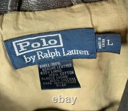 Vintage Polo Ralph Lauren Jacket Brown Leather Harrington Full Zip Mens Large