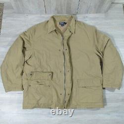 Vintage Polo Ralph Lauren Jacket Mens 2XL Tan Down Fill Quilted Lined Double Zip